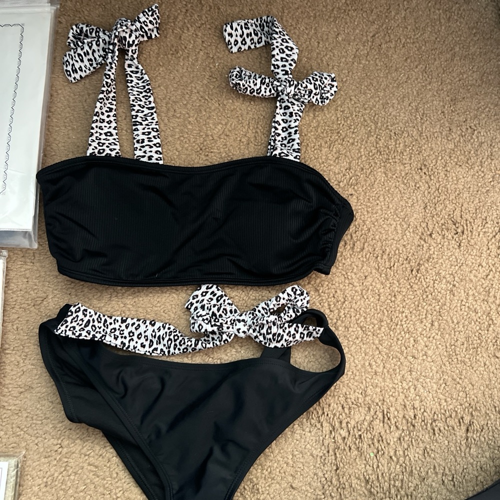 Black and White Leopard Print Bikini Set
